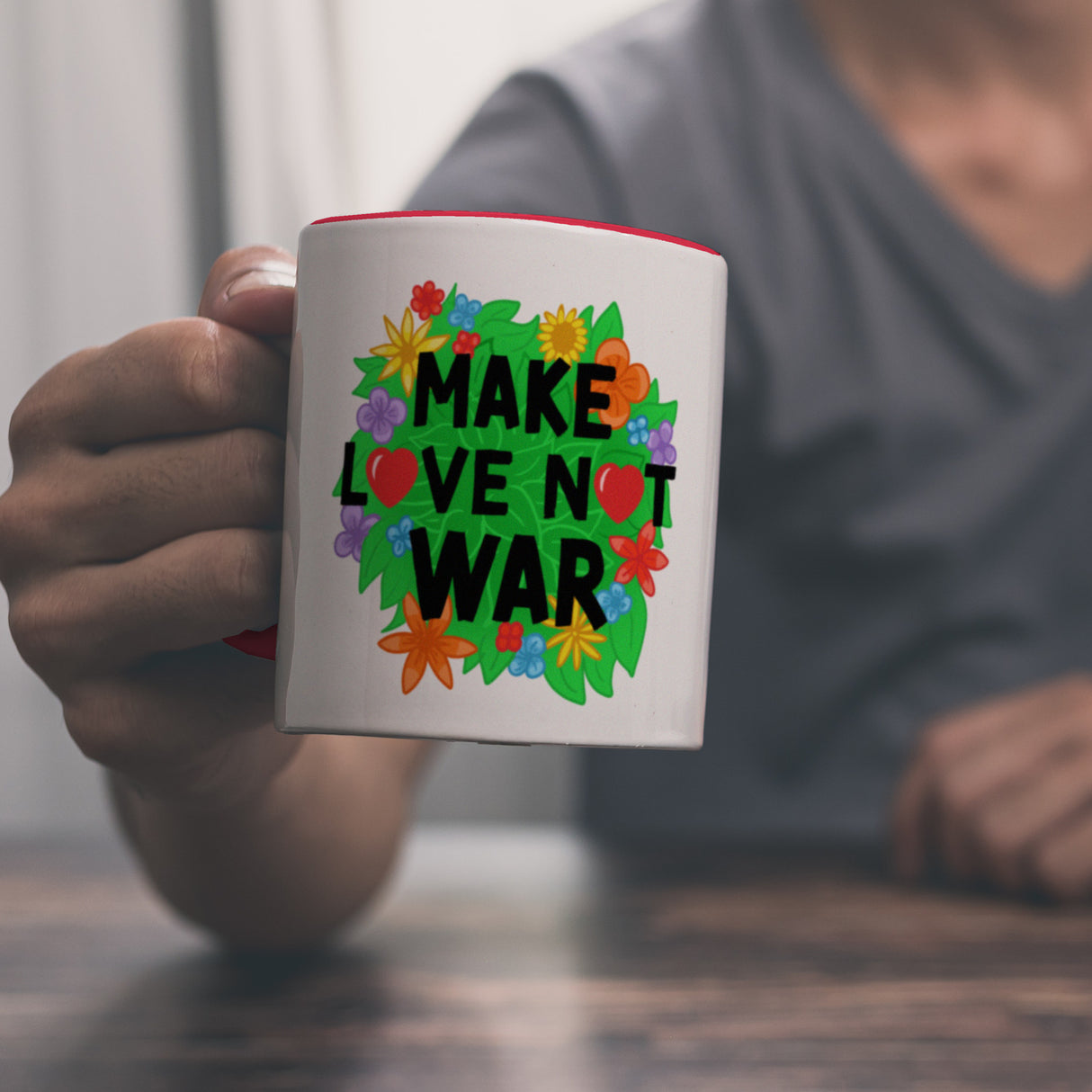 Make love not war Blumenmotiv Kaffeebecher