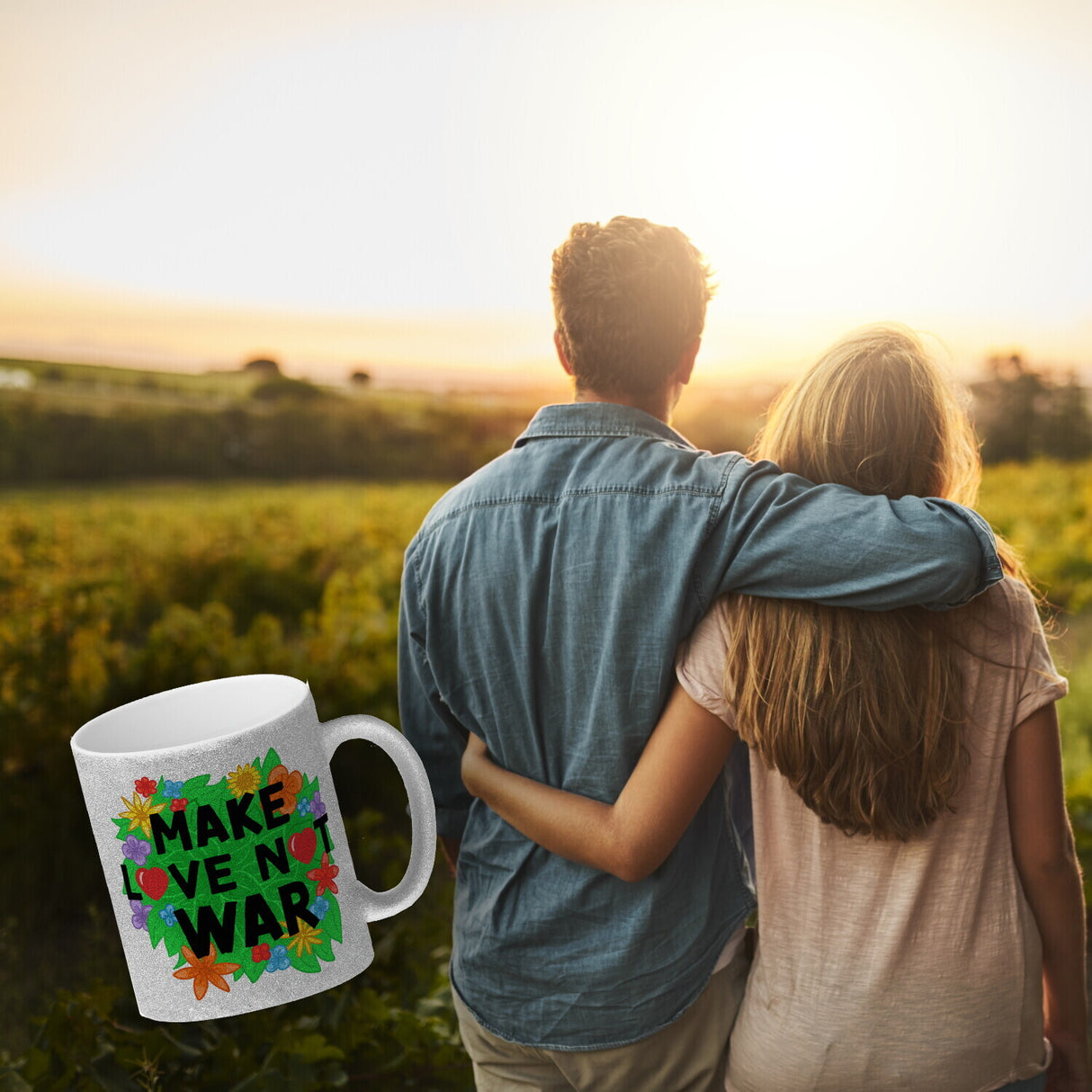 Make love not war Blumenmotiv Kaffeebecher