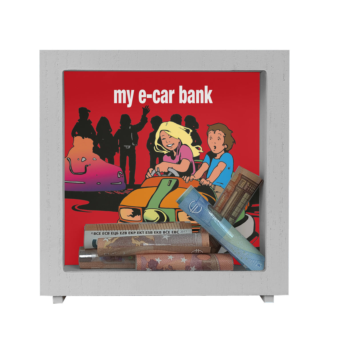 my e-car bank Boxauto Spardose für ein E-Auto