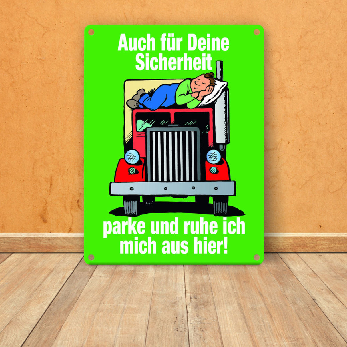 Ruhezeit für LKW-Fahrer Comic Metallschild