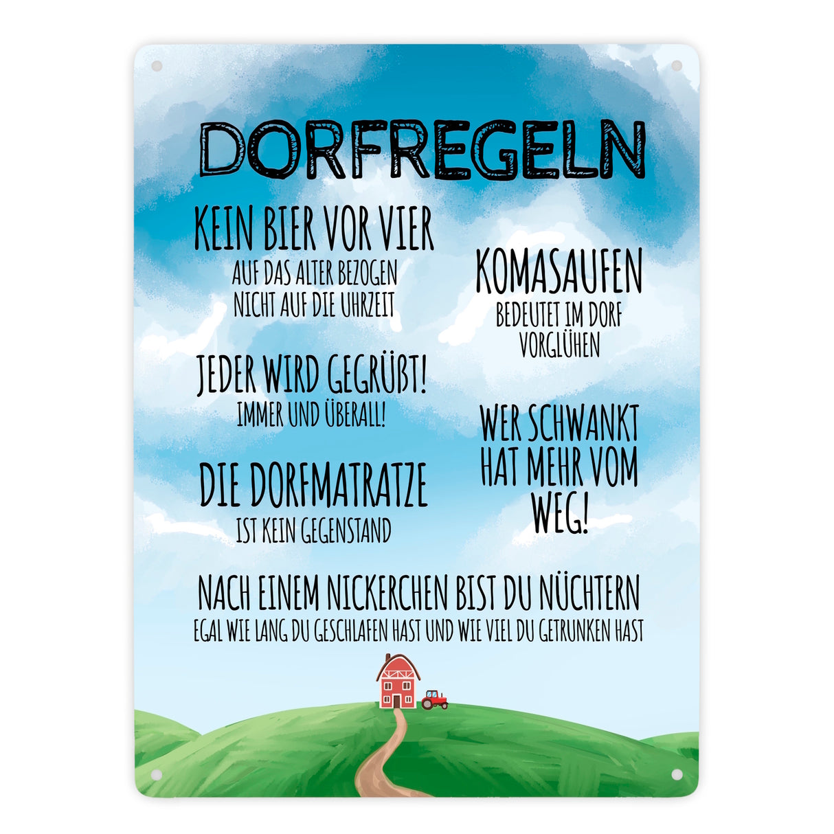 Dorfregeln für Dorfkinder Metallschild