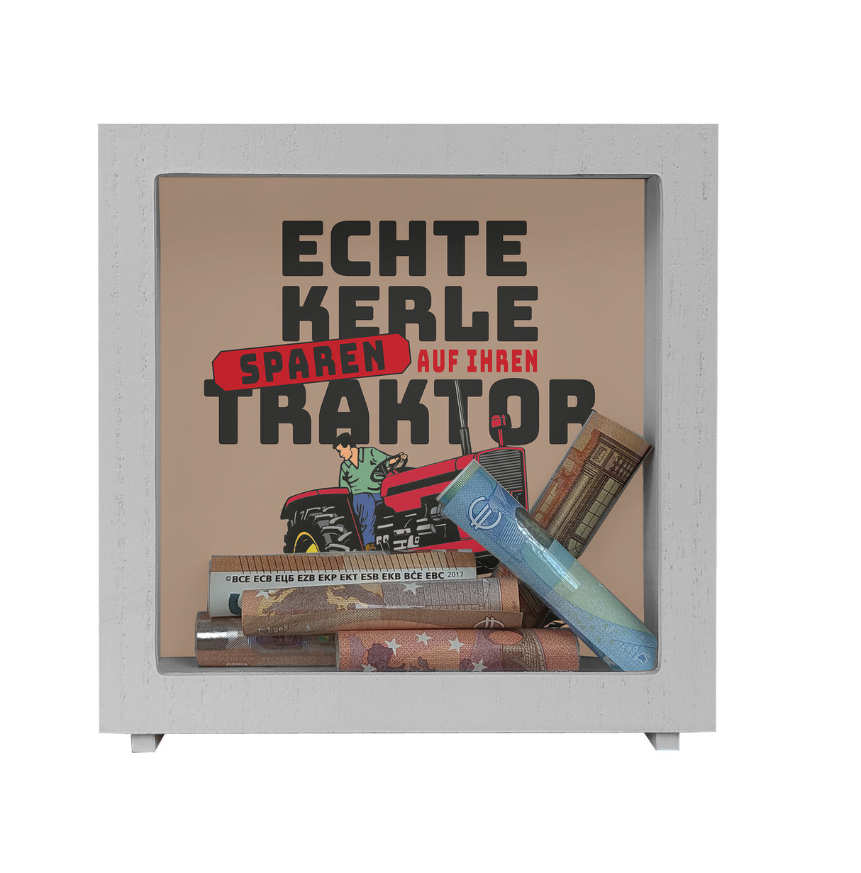 Echte Kerle sparen auf ihren Traktor Spardose für Landwirte