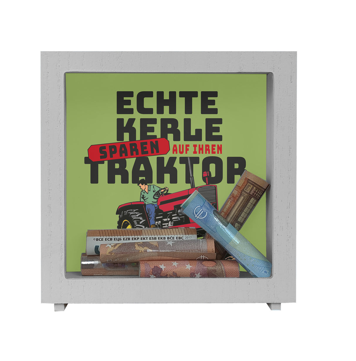 Echte Kerle sparen auf ihren Traktor Spardose für Landwirte