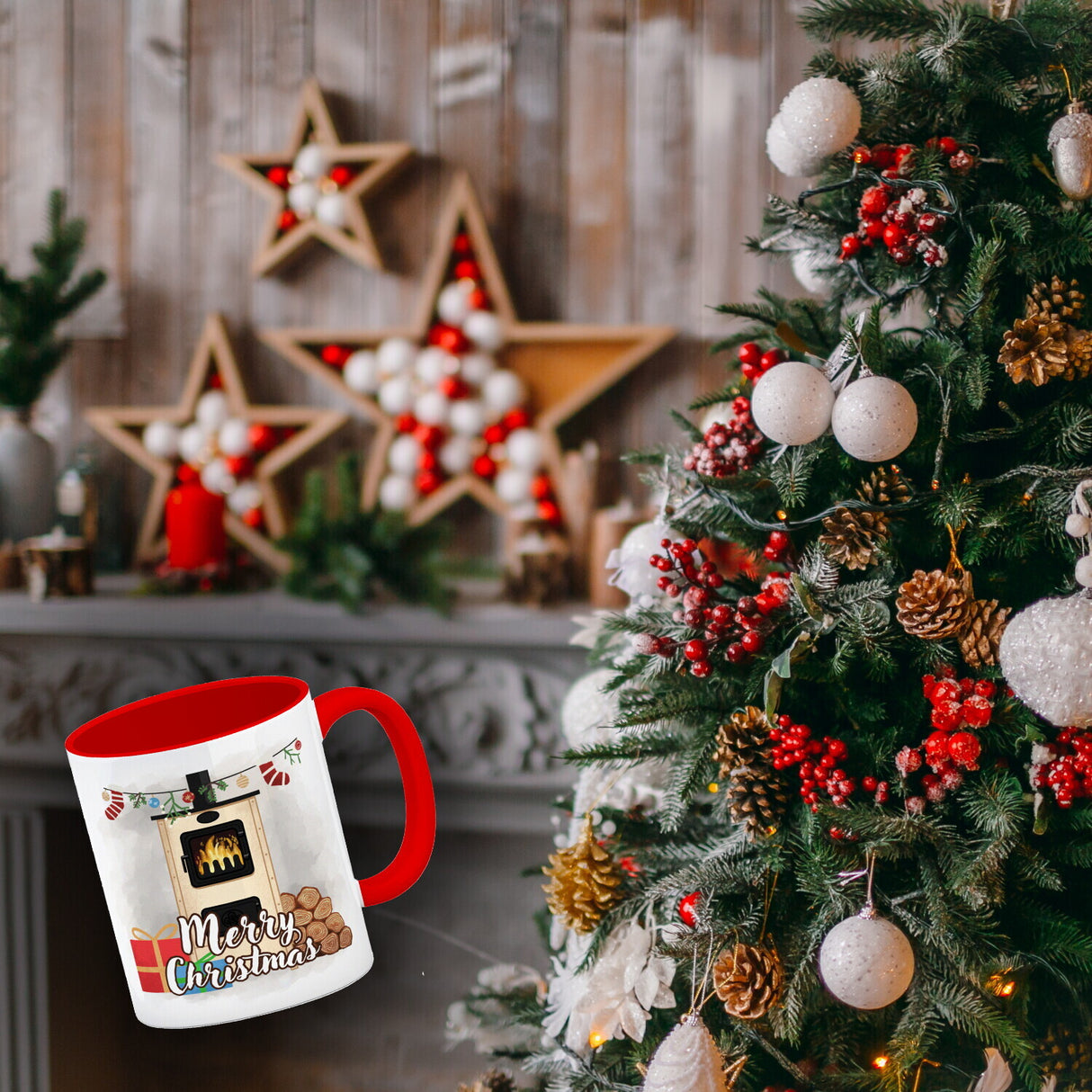 Merry Christmas Holzofen Kaffeebecher für Weihnachten