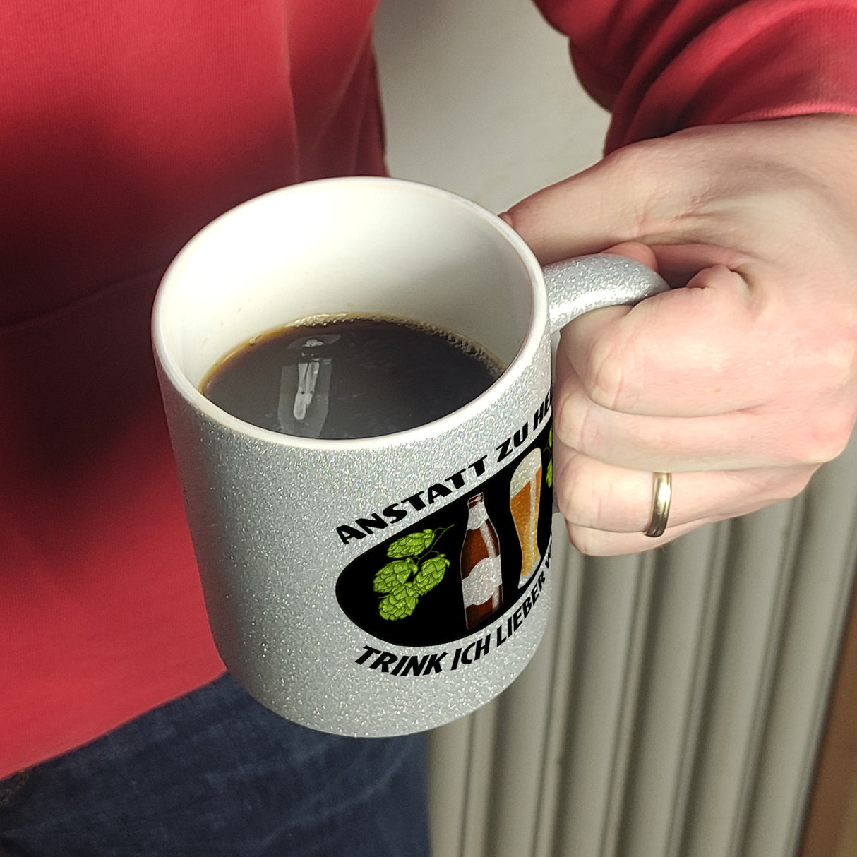 Anstatt zu heizen trink ich lieber Weizen Kaffeebecher