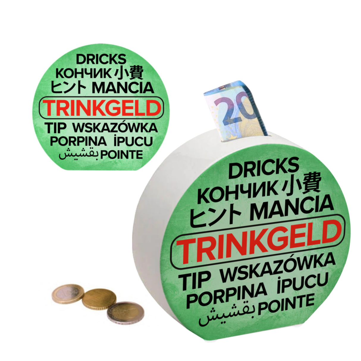 Trinkgeld in verschiedenen Sprachen Spardose
