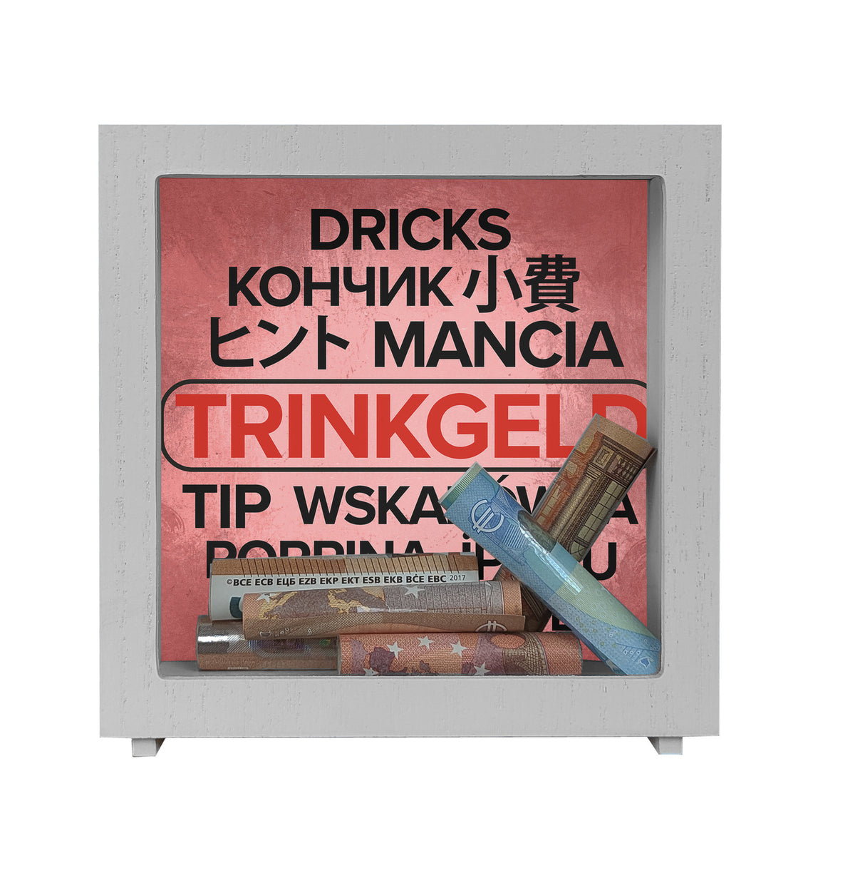 Trinkgeld in verschiedenen Sprachen Spardose