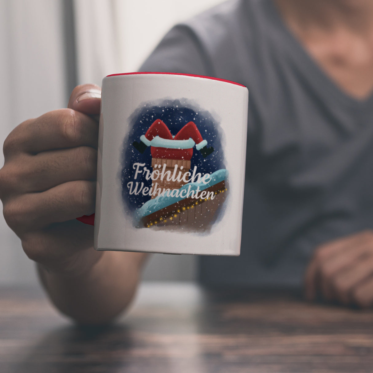 Fröhliche Weihnachten Weihnachtsmann im Kamin Kaffeebecher