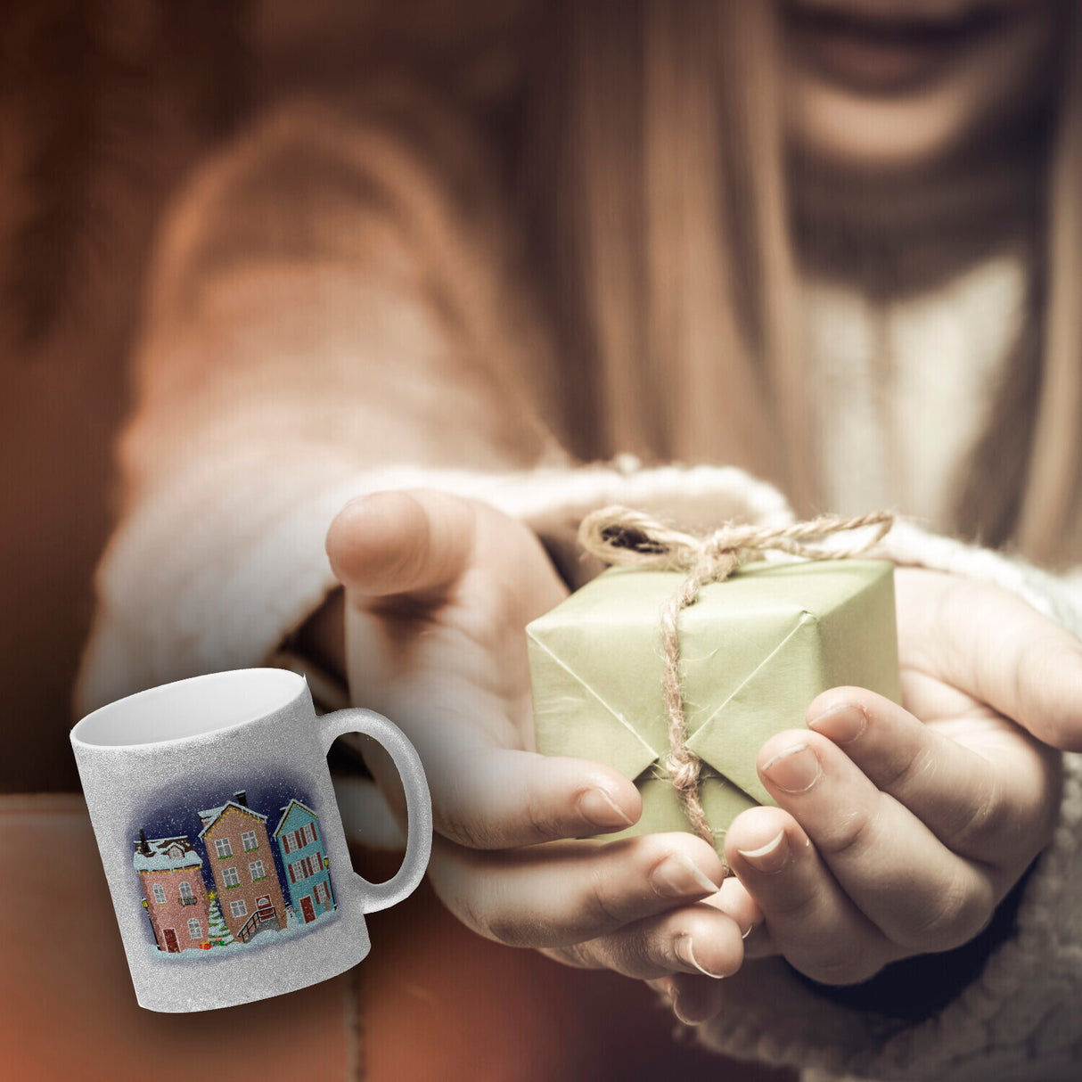 Winterlandschaft Kleinstadt Kaffeebecher