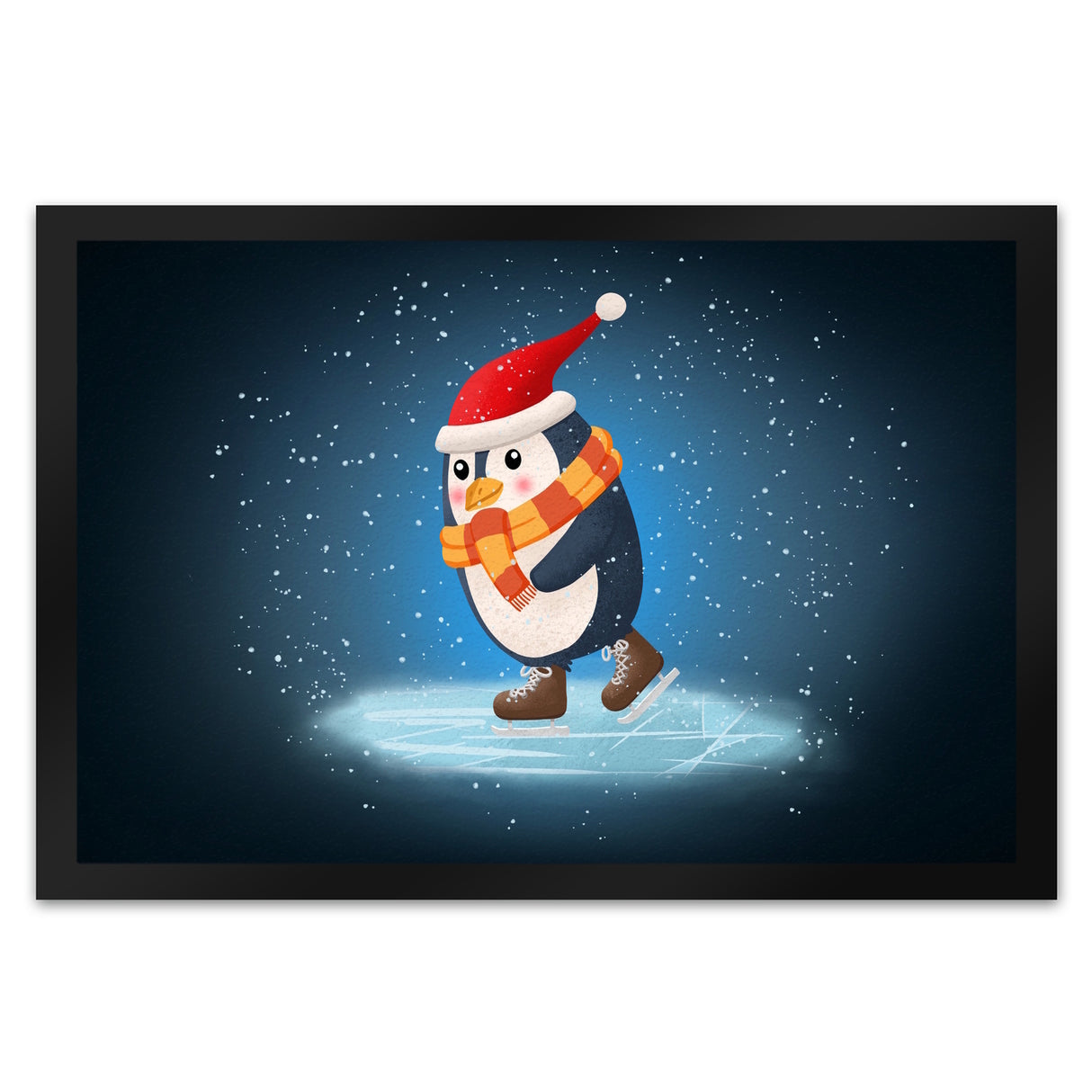 Pinguin mit Weihnachtsmütze und Schlittschuhen Fußmatte