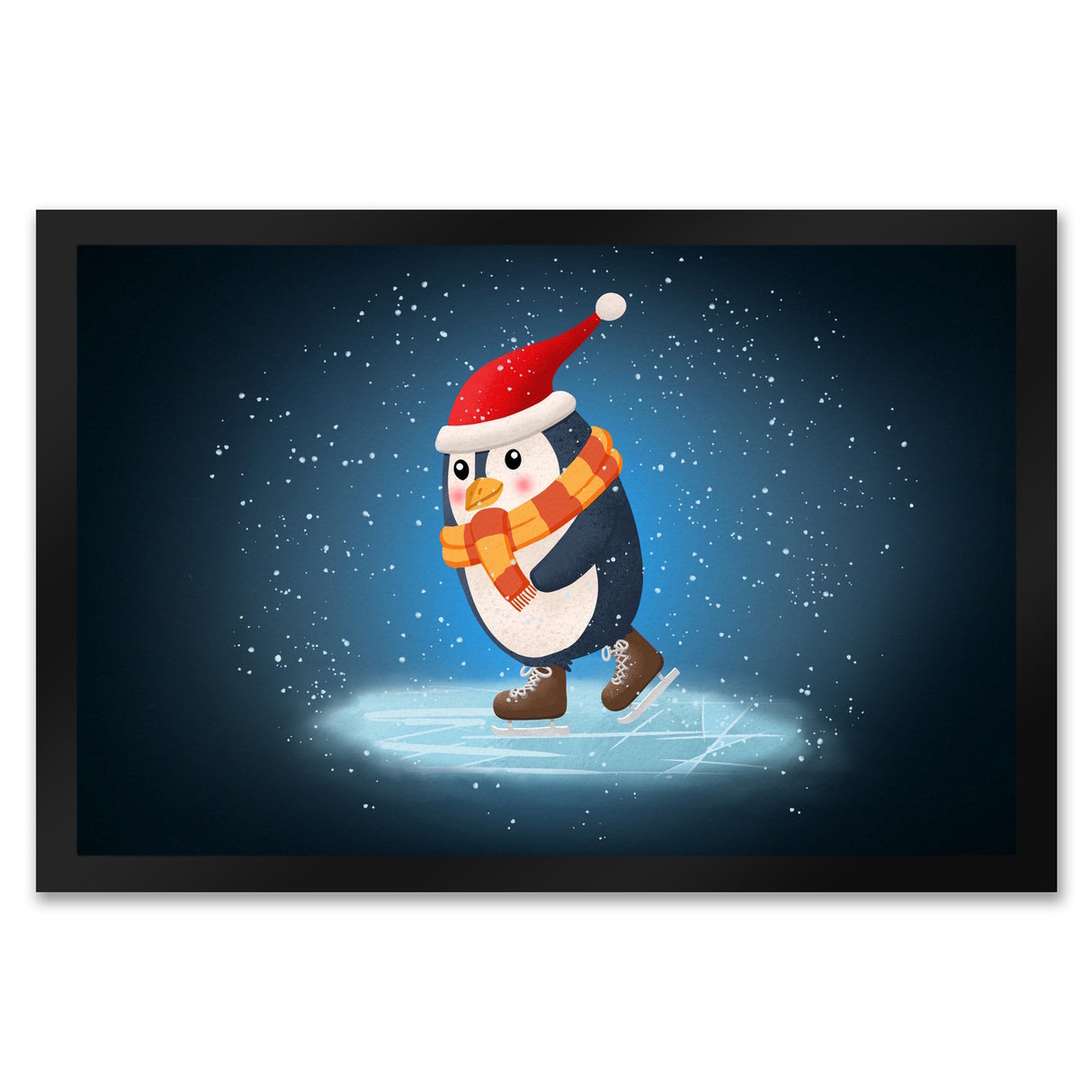 Pinguin mit Weihnachtsmütze und Schlittschuhen Fußmatte