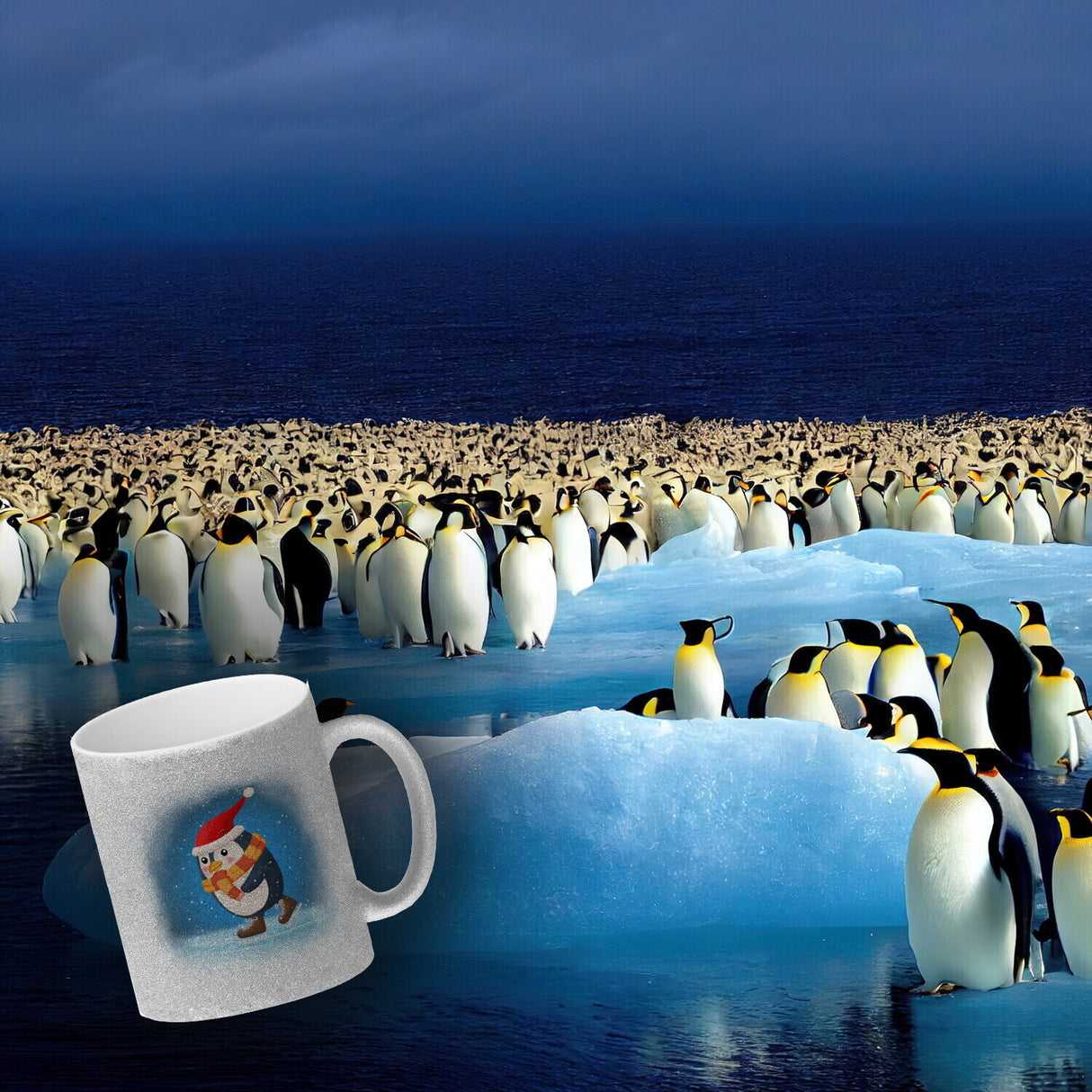 Pinguin mit Weihnachtsmütze und Schlittschuhen Kaffeebecher