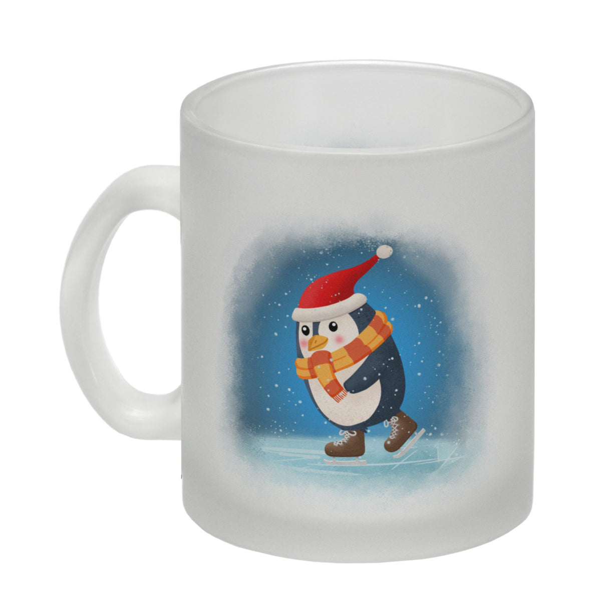Pinguin mit Weihnachtsmütze und Schlittschuhen Kaffeebecher