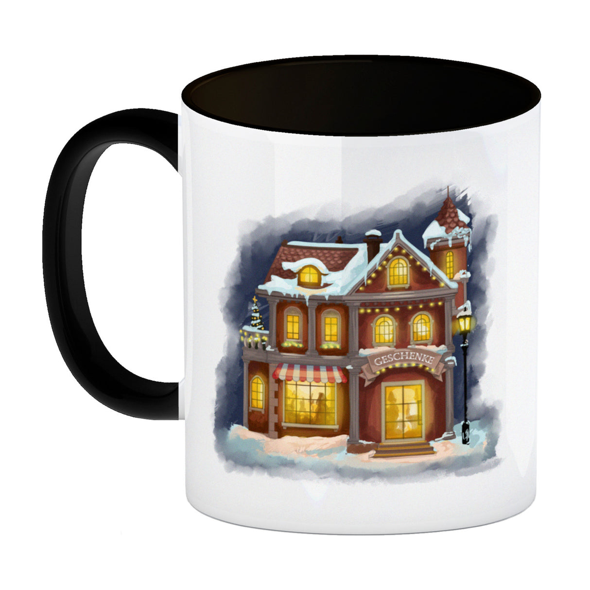 Geschenkeladen Weihnachtsmotiv Kaffeebecher