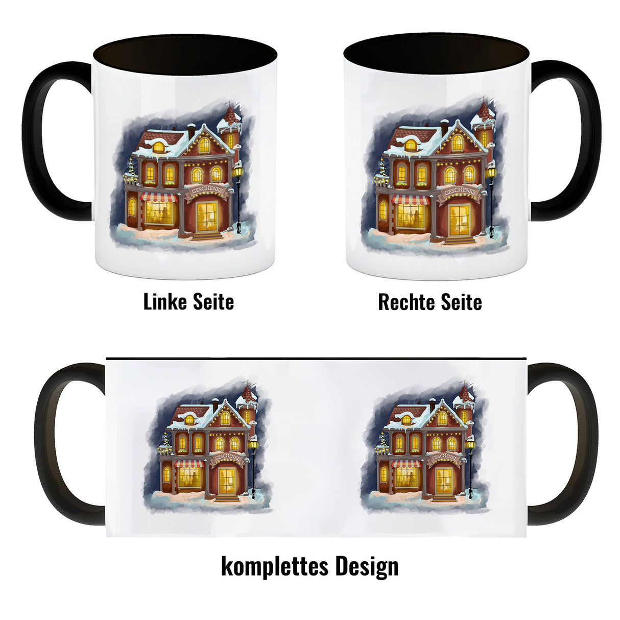 Geschenkeladen Weihnachtsmotiv Kaffeebecher