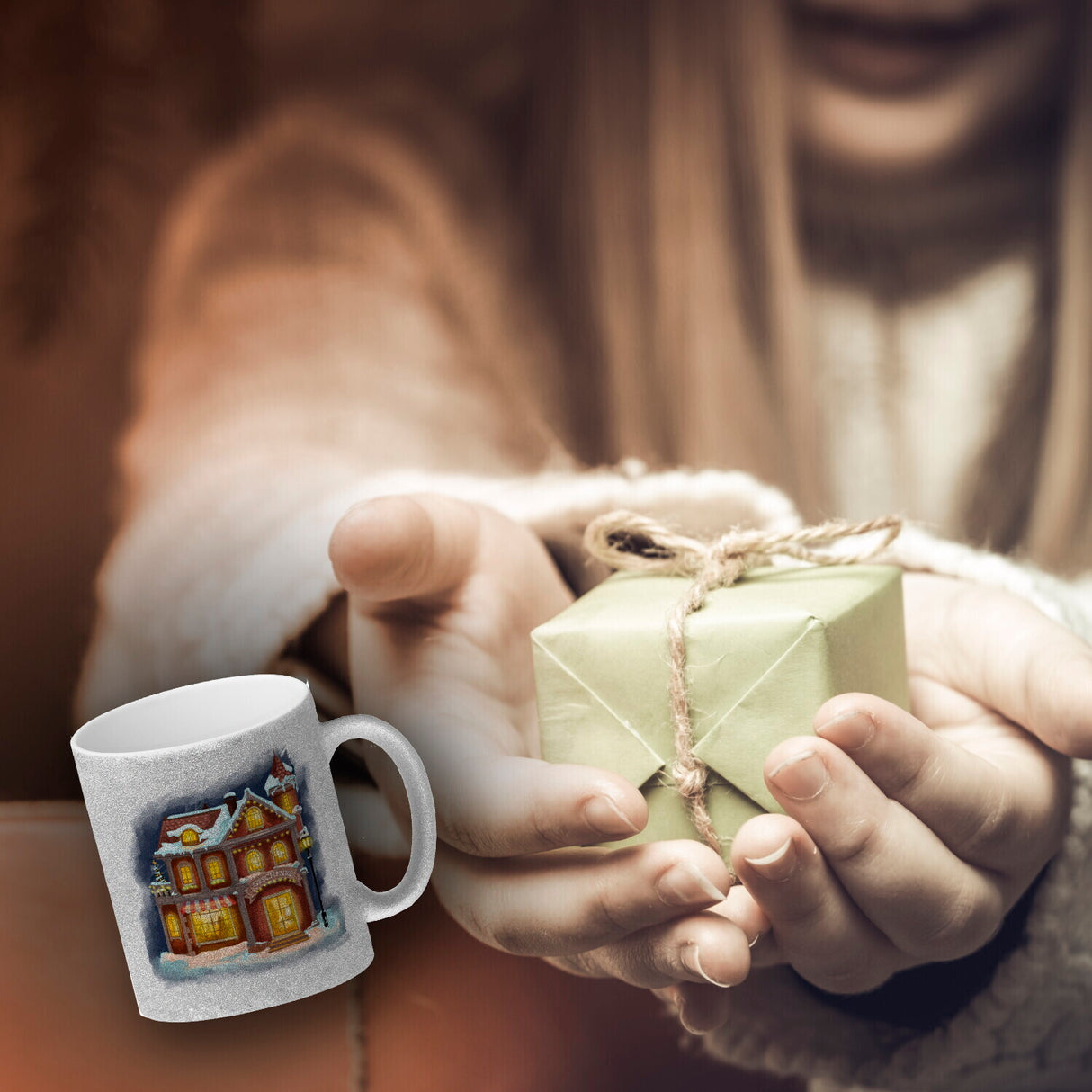 Geschenkeladen Weihnachtsmotiv Kaffeebecher
