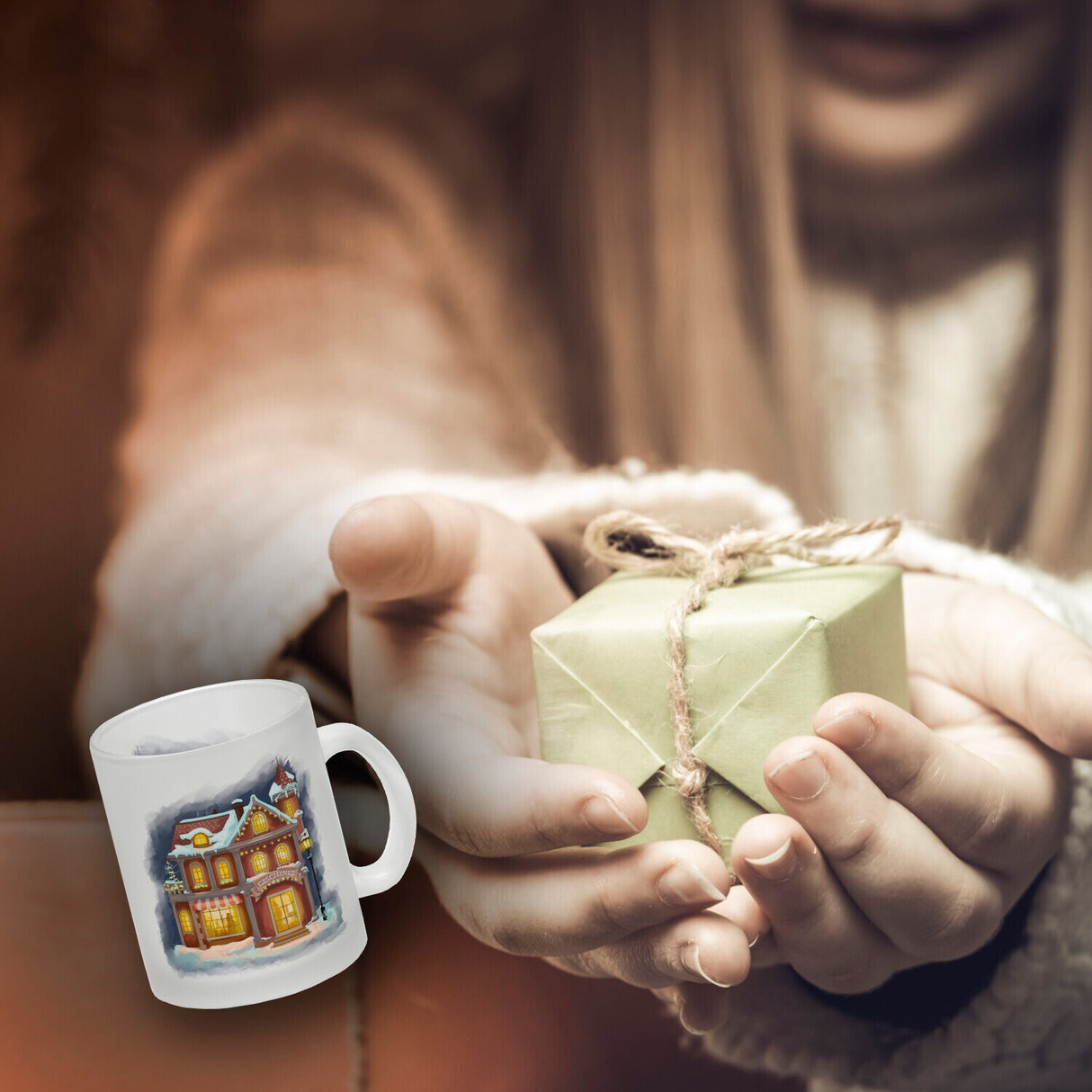 Geschenkeladen Weihnachtsmotiv Kaffeebecher