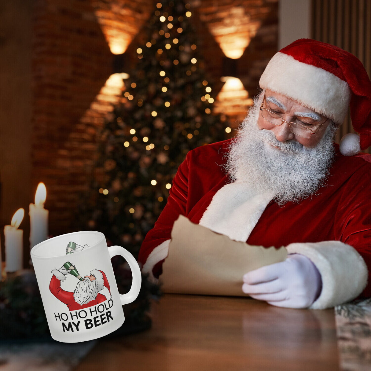 Ho Ho hold my beer Kaffeebecher mit Weihnachtsmann Motiv