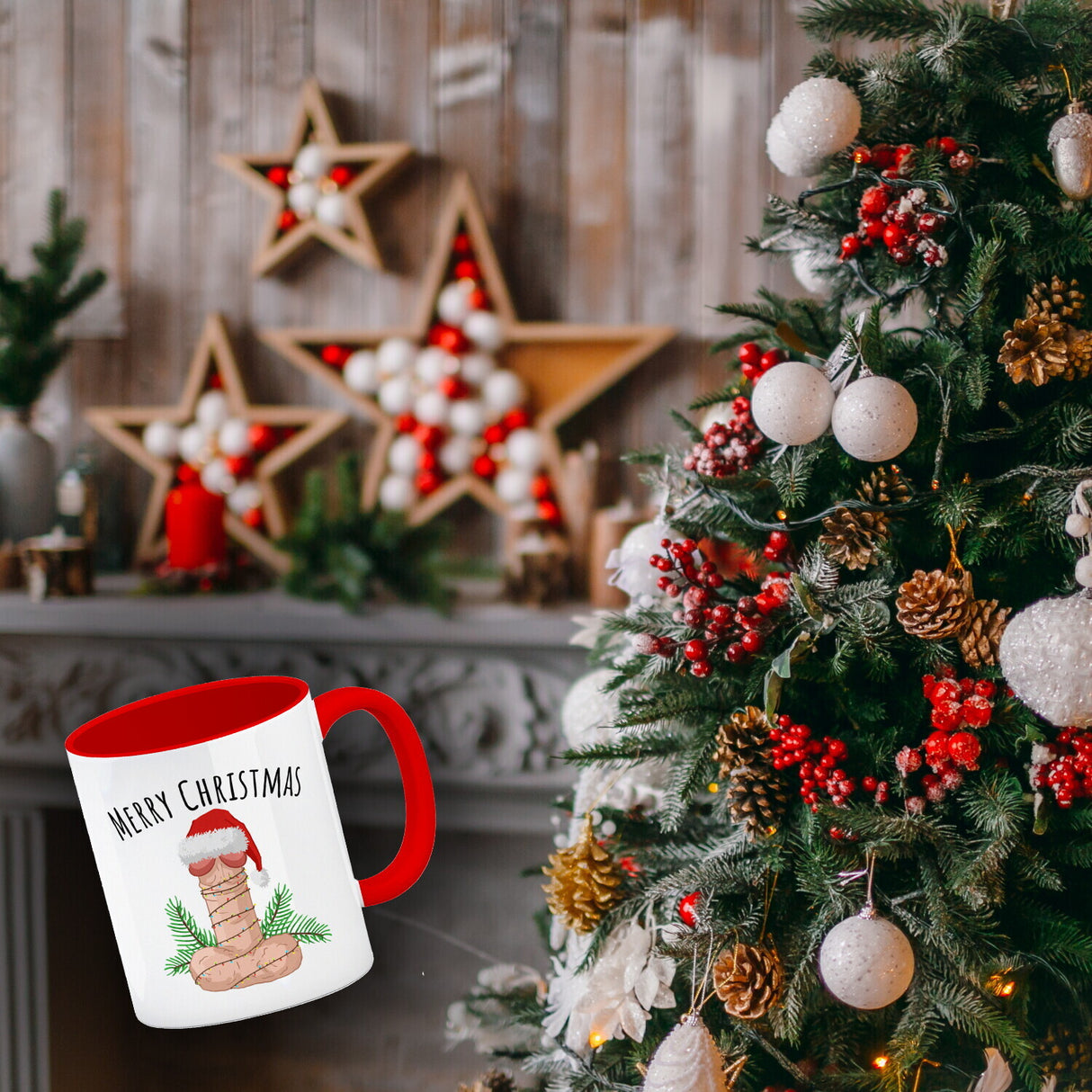 Merry Christmas Penis mit Weihnachtsmütze Kaffeebecher
