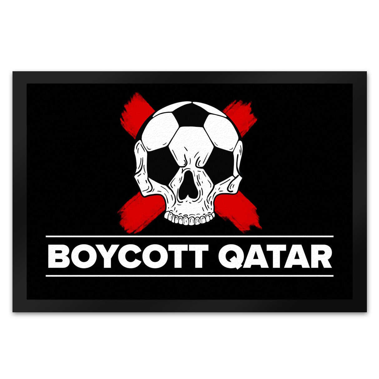 Boycott Qatar Fußmatte mit Fußball-Totenkopf