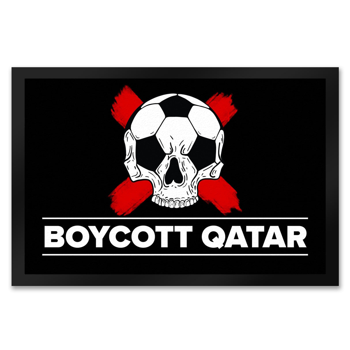 Boycott Qatar Fußmatte mit Fußball-Totenkopf