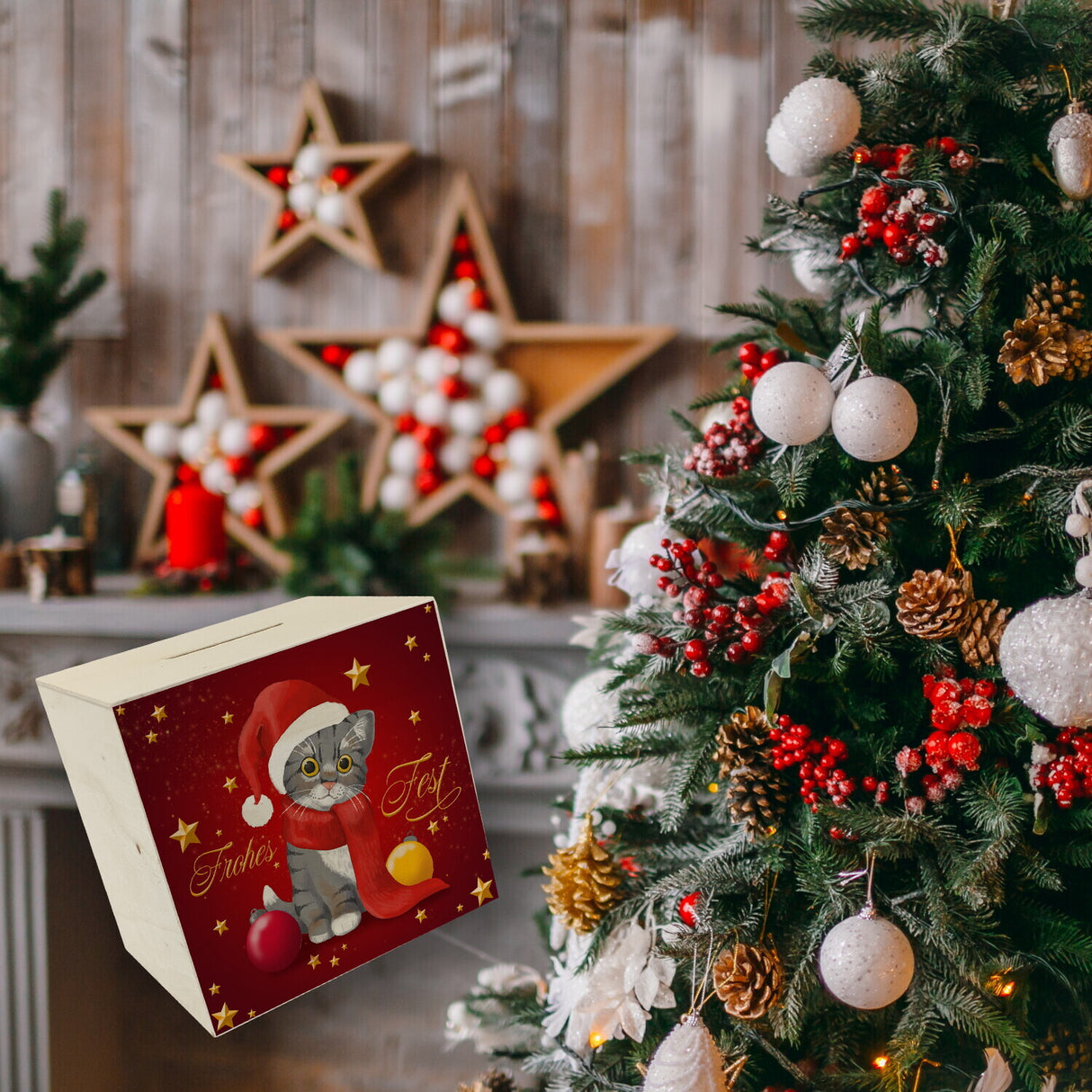 Frohes Fest Weihnachten Spardose mit Katze