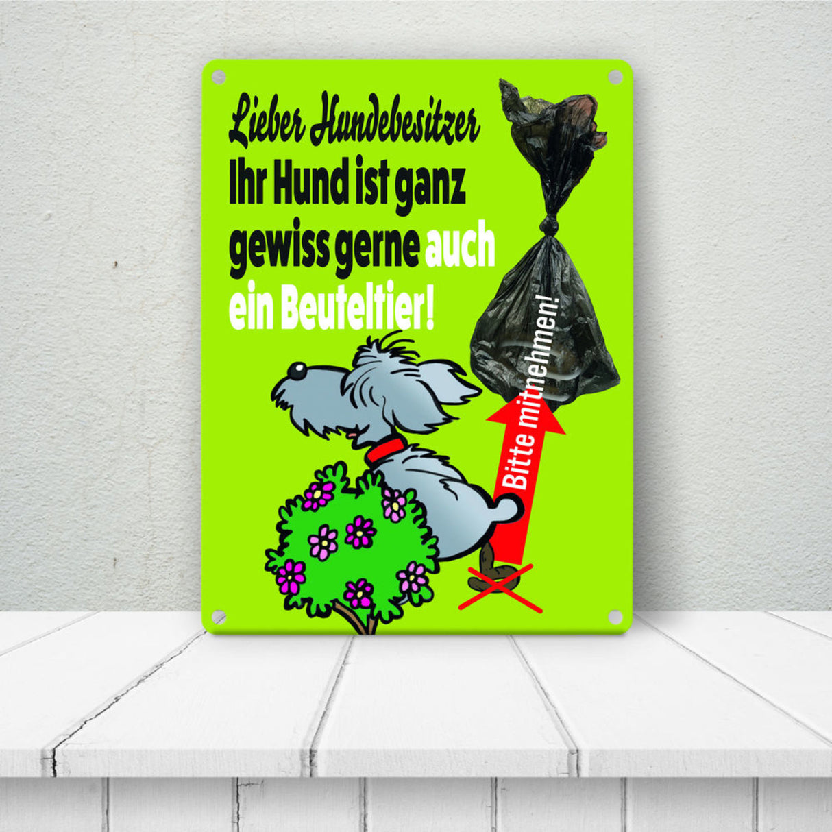 Kein Hundeklo Metallschild mit lustiger Illustration und Spruch