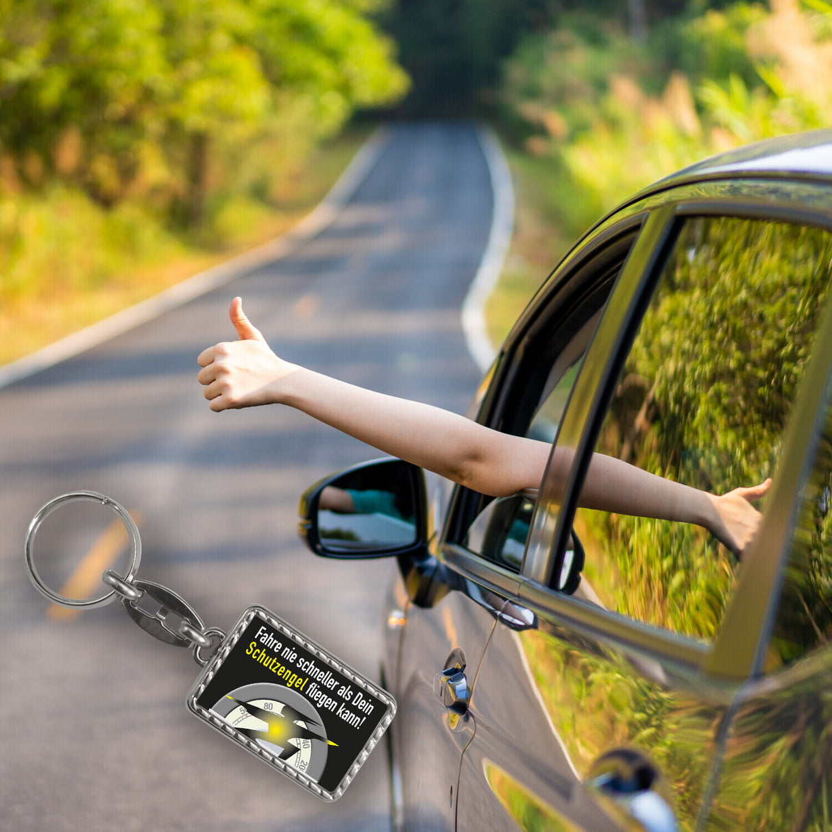 Fahre nie schneller, als dein Schutzengel fliegen kann Schlüsselanhänger