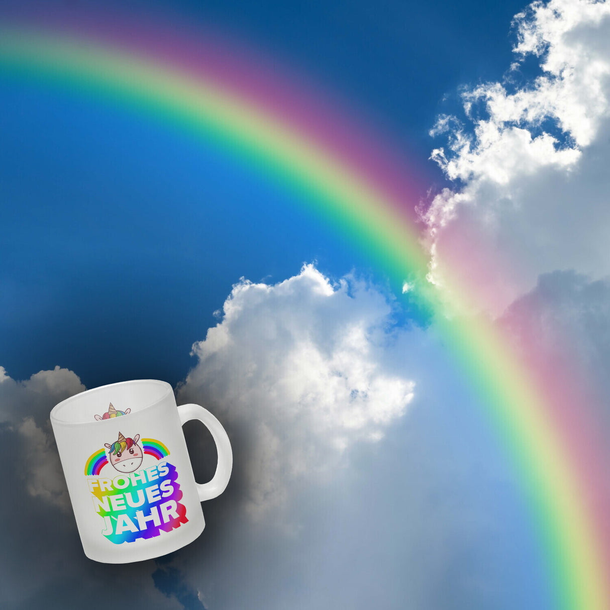 Frohes neues Jahr Regenbogen und Einhorn Kaffeebecher