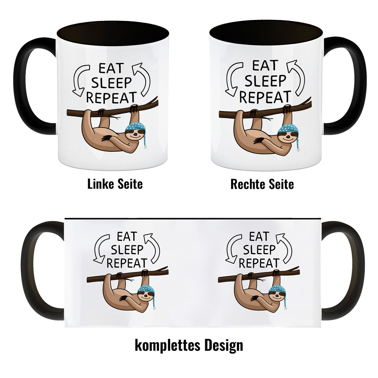 Eat sleep repeat Faultier Kaffeebecher