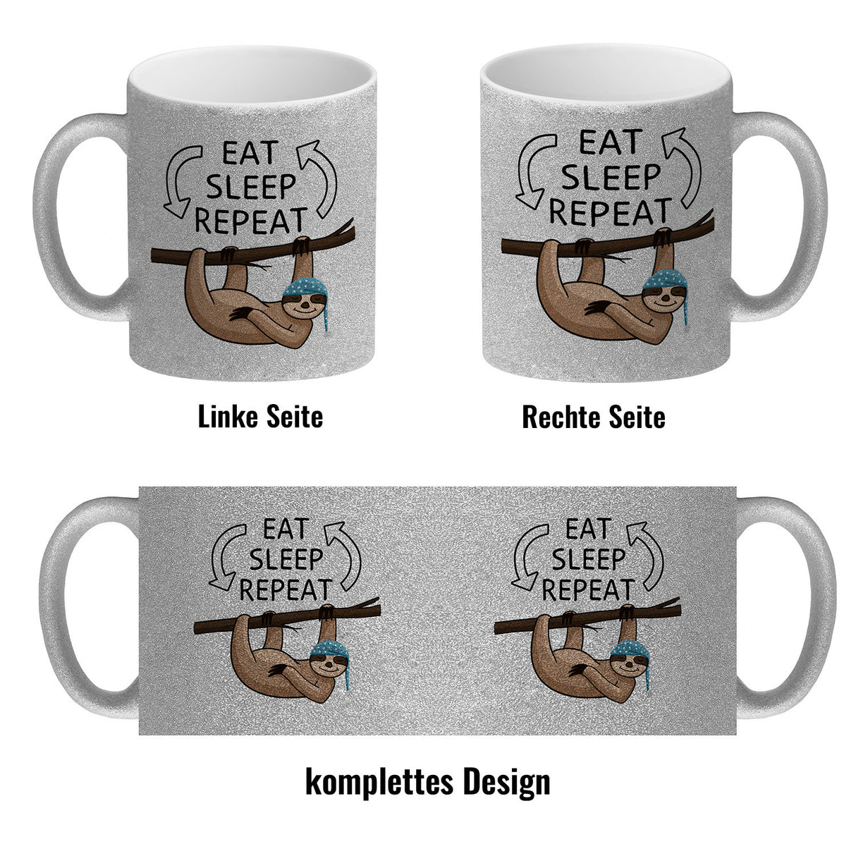 Eat sleep repeat Faultier Kaffeebecher