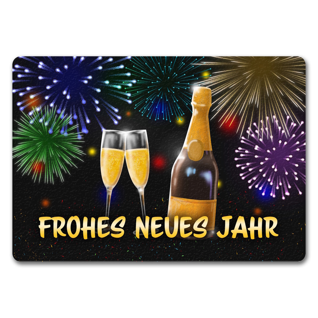 Frohes neues Jahr Fußmatte mit Sekt und Feuerwerk