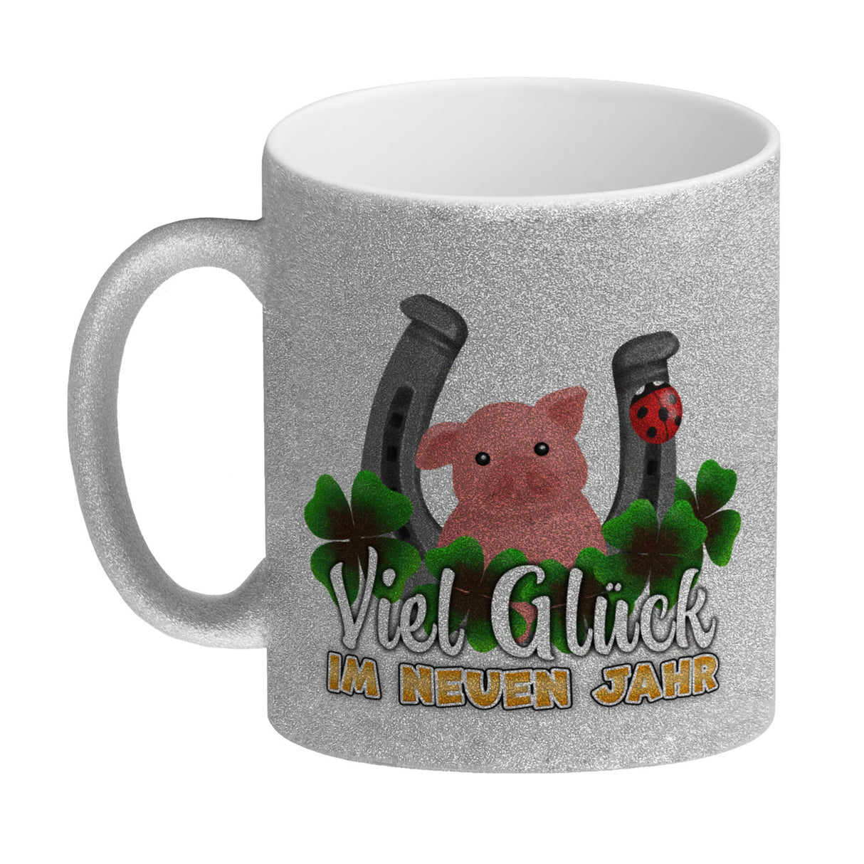 Viel Glück im neuen Jahr Kaffeebecher mit Glücksbringern