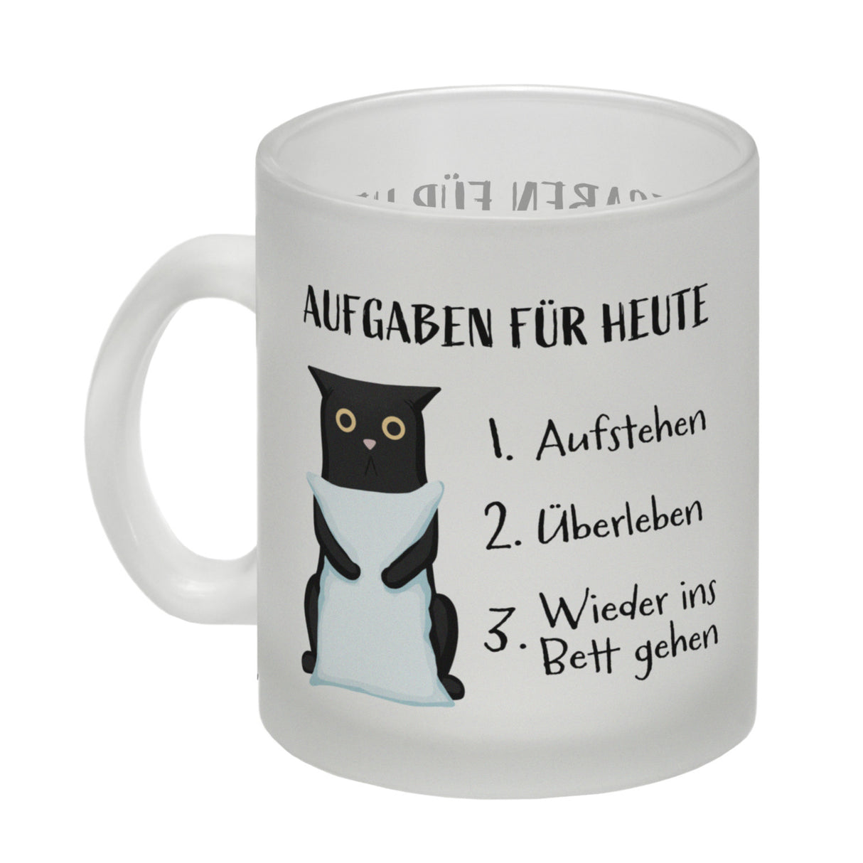 Aufgaben für heute Kaffeebecher mit müder Katze