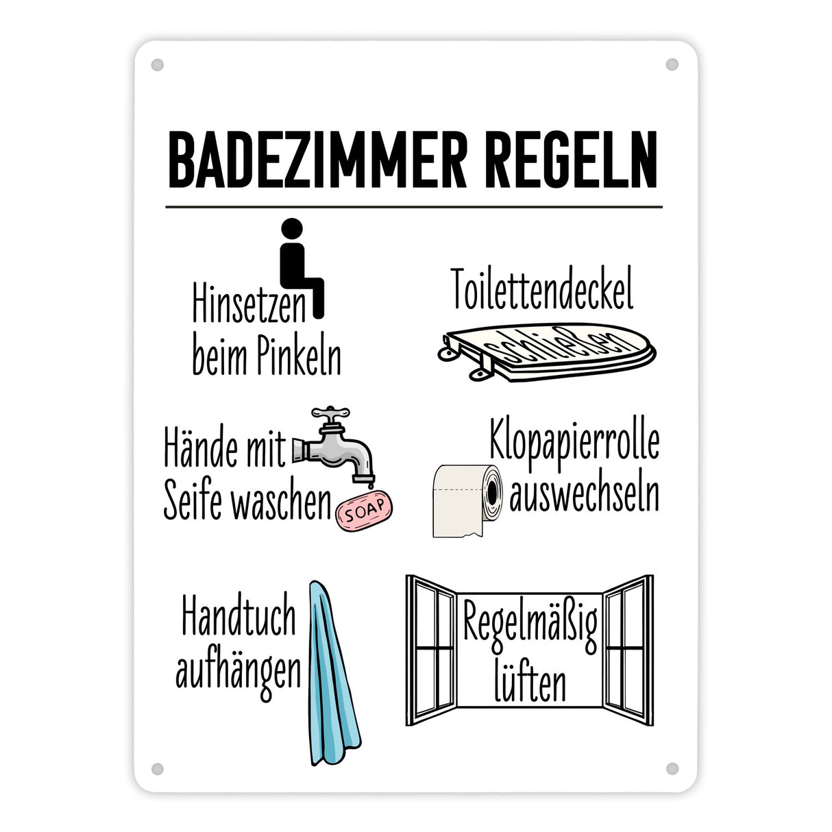 Badezimmer Regeln für ein hygienischeres Bad Metallschild