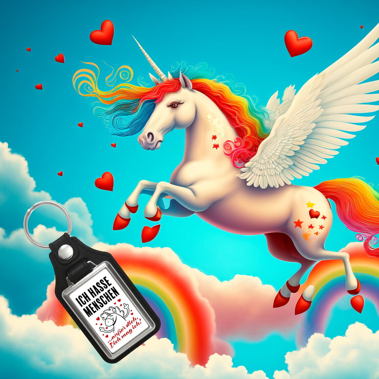 Ich hasse Menschen außer dich Einhorn Schlüsselanhänger