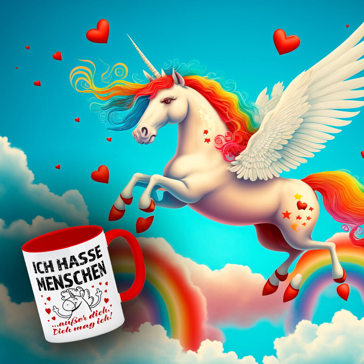 Ich hasse Menschen - außer dich Einhorn Valentinstag Kaffeebecher