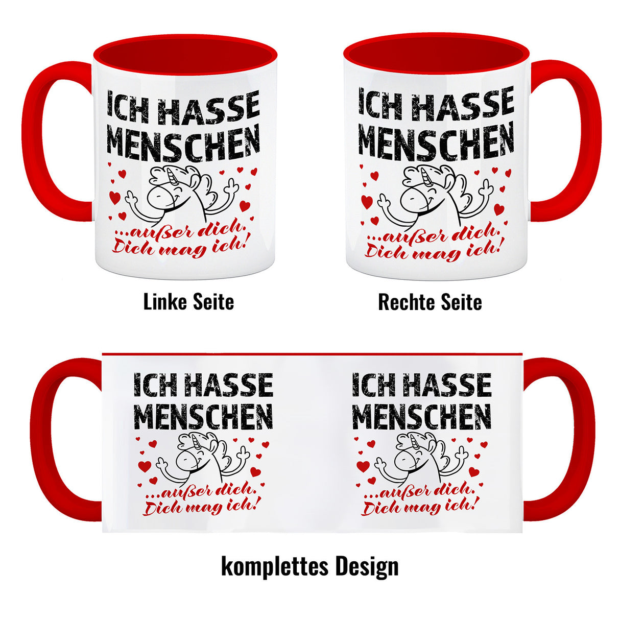 Ich hasse Menschen - außer dich Einhorn Valentinstag Kaffeebecher