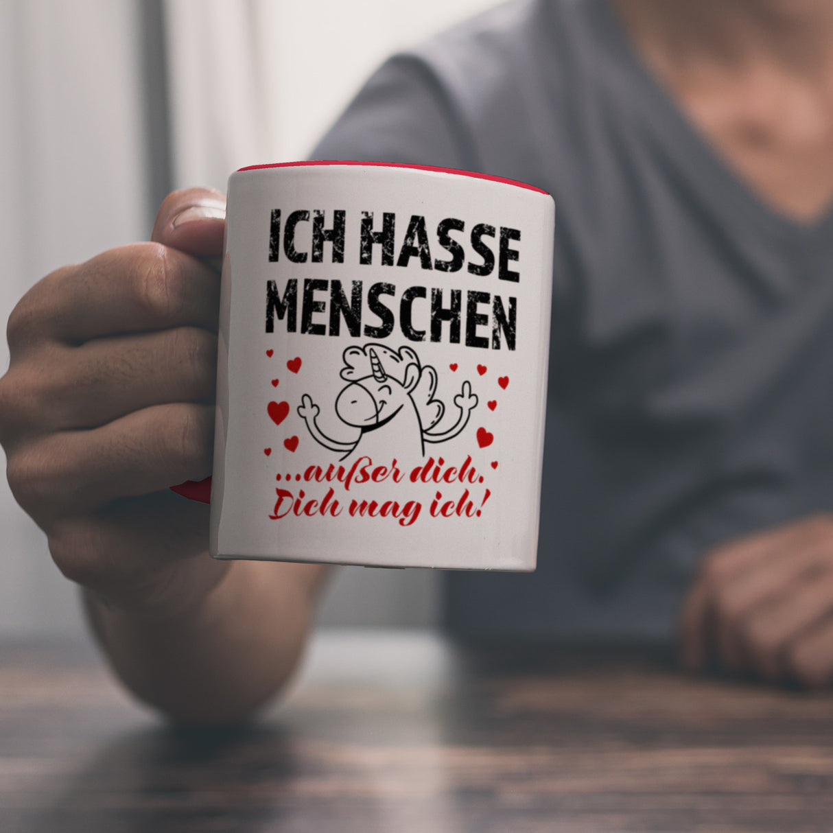 Ich hasse Menschen - außer dich Einhorn Valentinstag Kaffeebecher