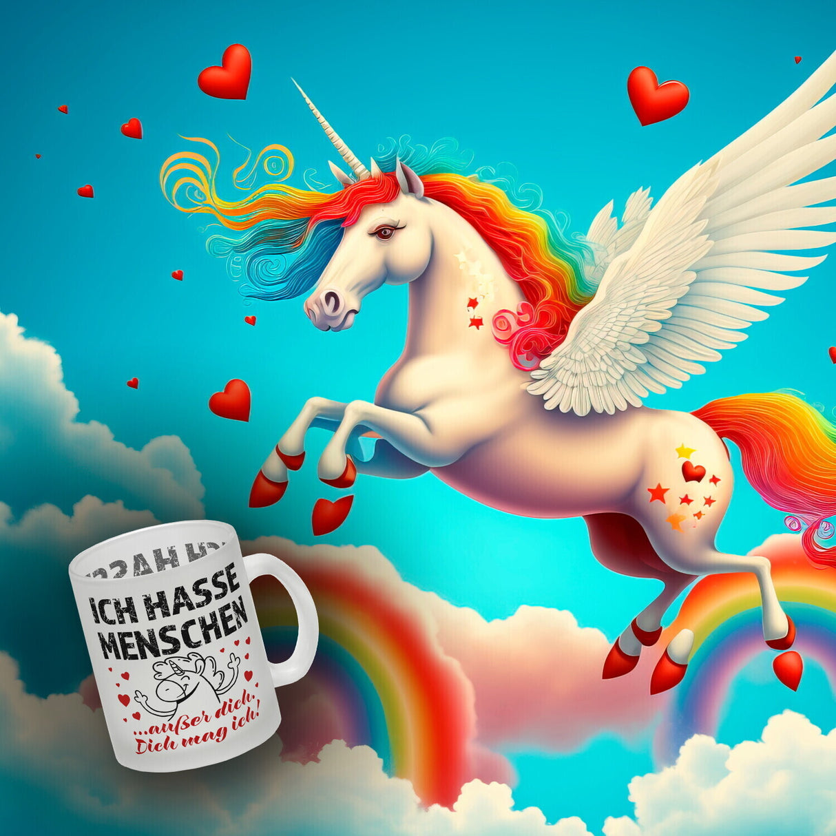 Ich hasse Menschen - außer dich Einhorn Valentinstag Kaffeebecher