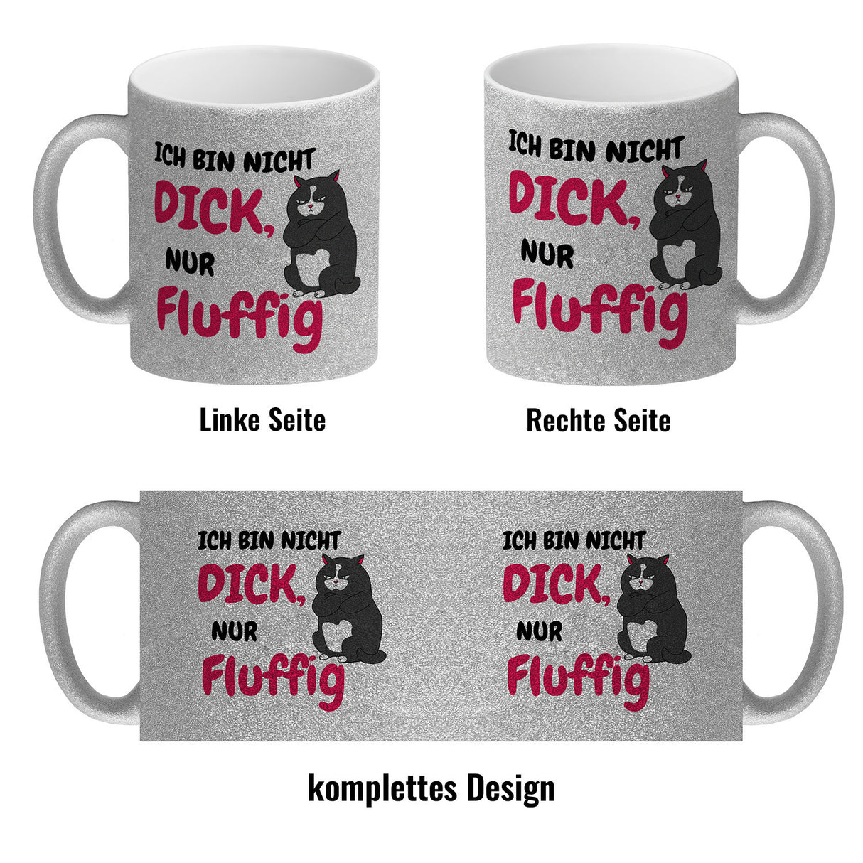 Katzen Kaffeebecher mit Spruch Ich bin nicht dick, nur fluffig