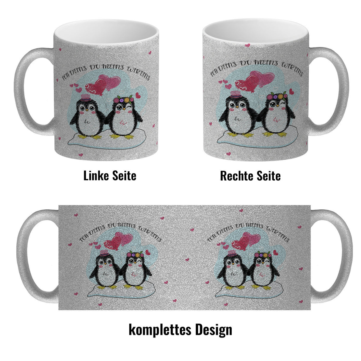 Pinguin Pärchen Kaffeebecher mit Spruch