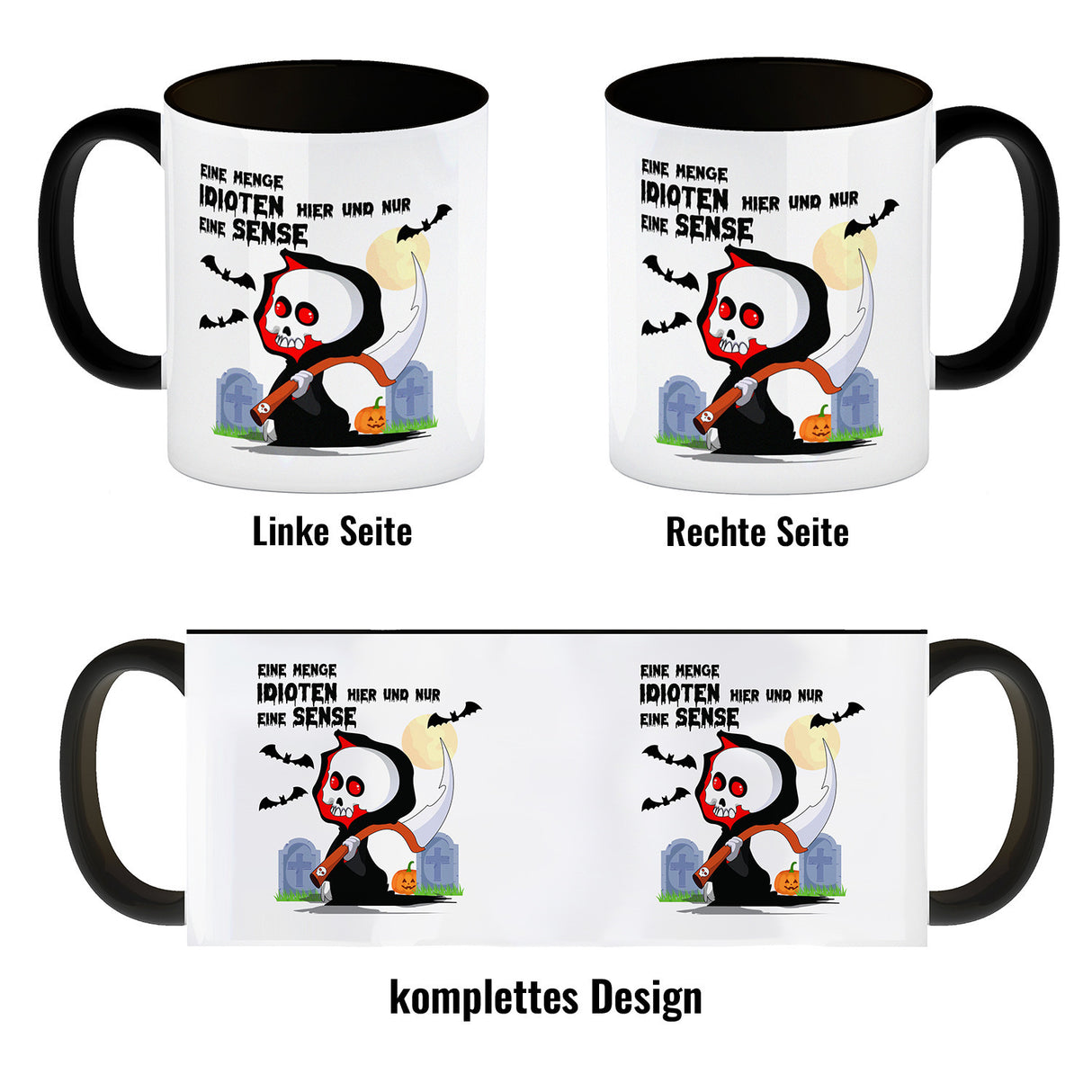 Sensenmann Halloween Kaffeebecher mit Spruch