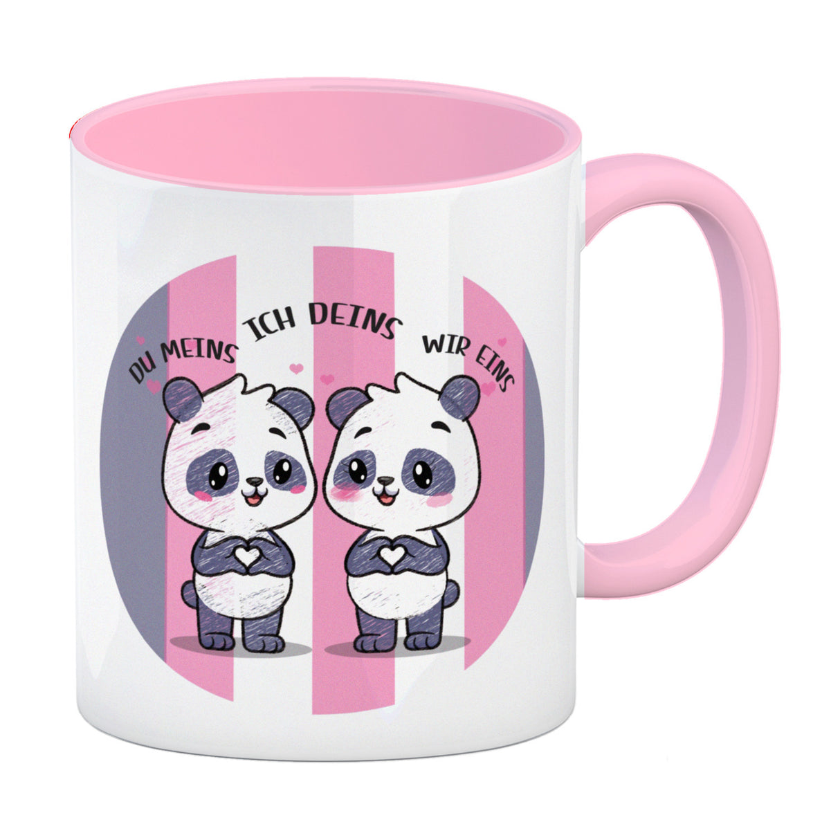 Panda Kaffeebecher mit Spruch Du meins ich deins wir eins