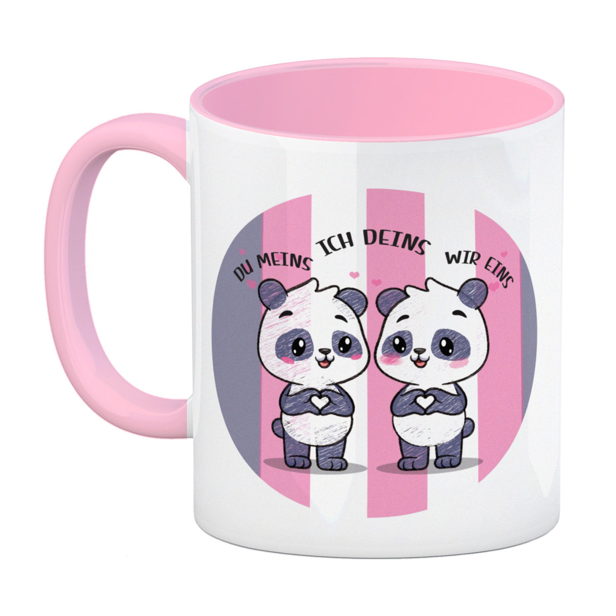 Panda Kaffeebecher mit Spruch Du meins ich deins wir eins