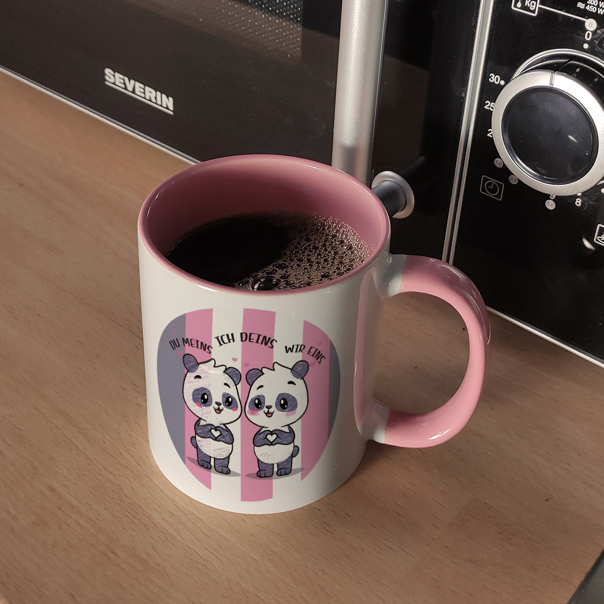 Panda Kaffeebecher mit Spruch Du meins ich deins wir eins