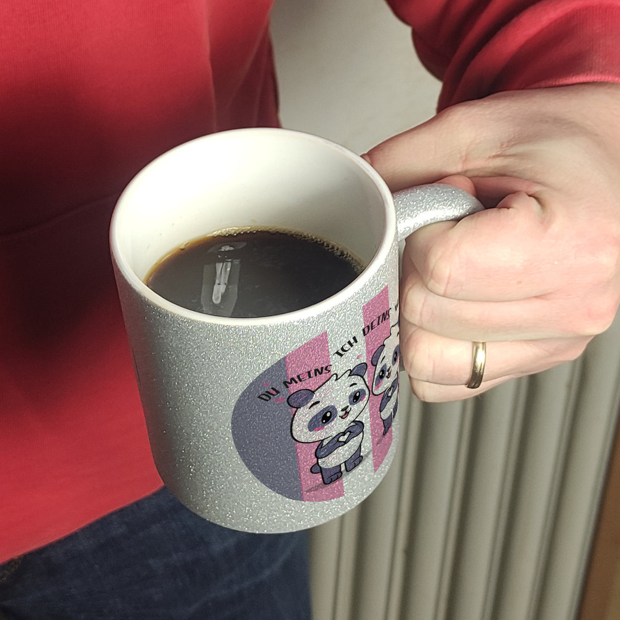 Panda Kaffeebecher mit Spruch Du meins ich deins wir eins