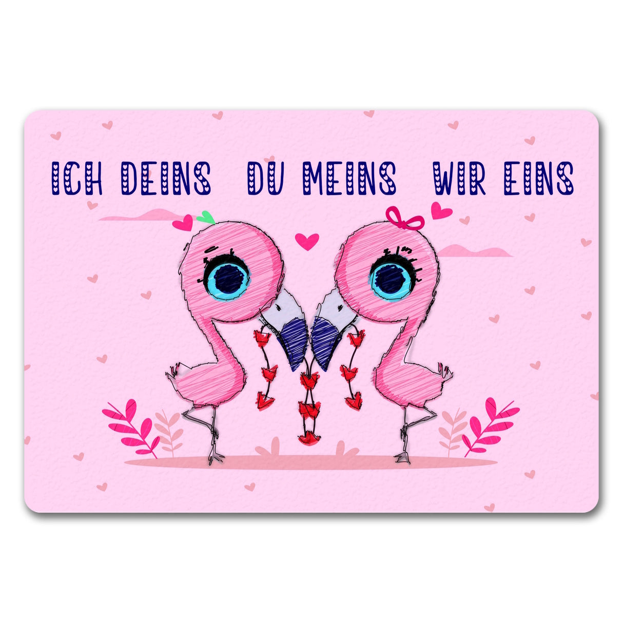 Flamingo Pärchen Fußmatte in 35x50 cm in rosa mit romantischen Spruch