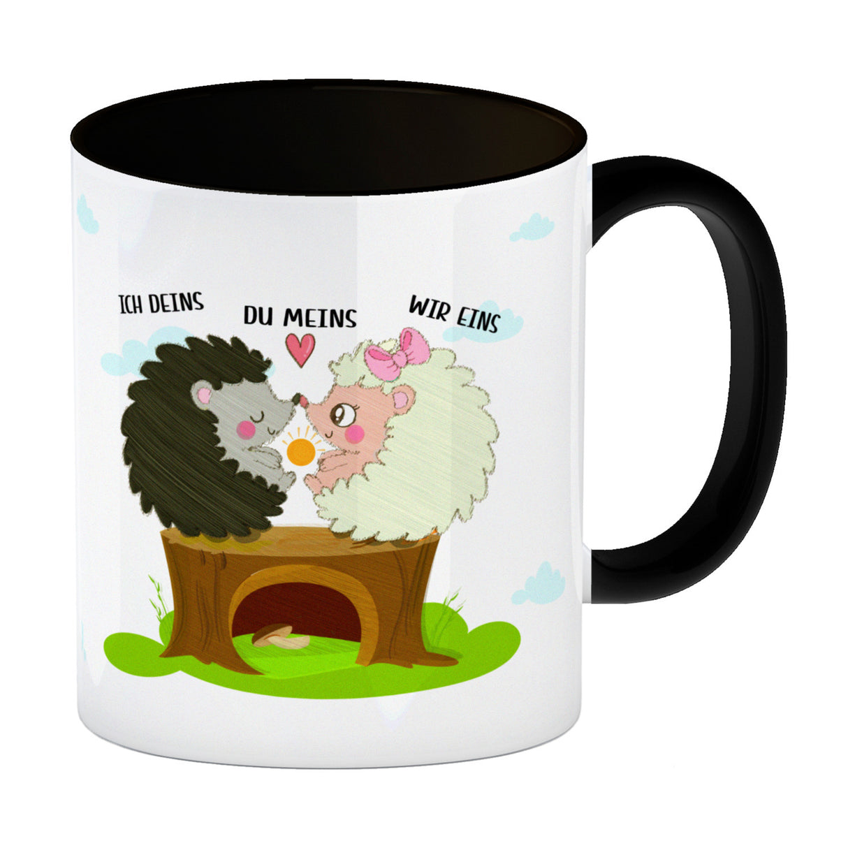 Igel Pärchen Kaffeebecher mit Spruch Ich deins du meins wir eins