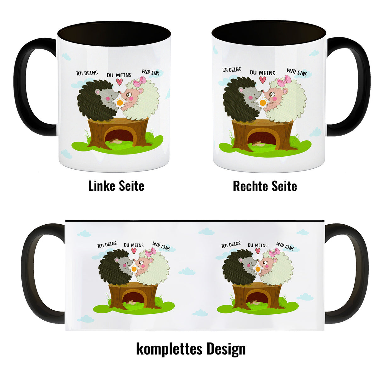 Igel Pärchen Kaffeebecher mit Spruch Ich deins du meins wir eins